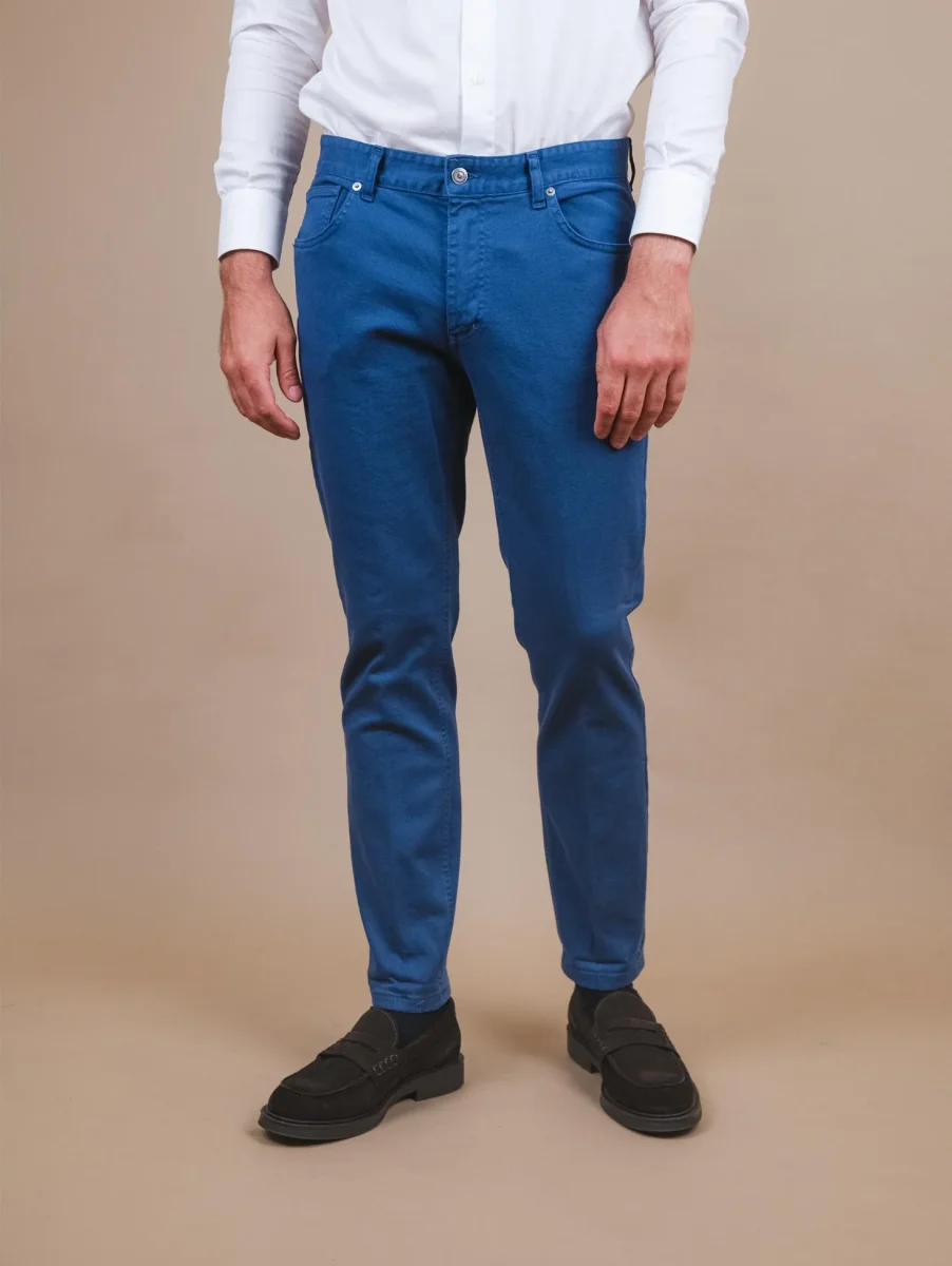 PANTALONE CINQUE TASCHE IN COTONE BLU CHIARO