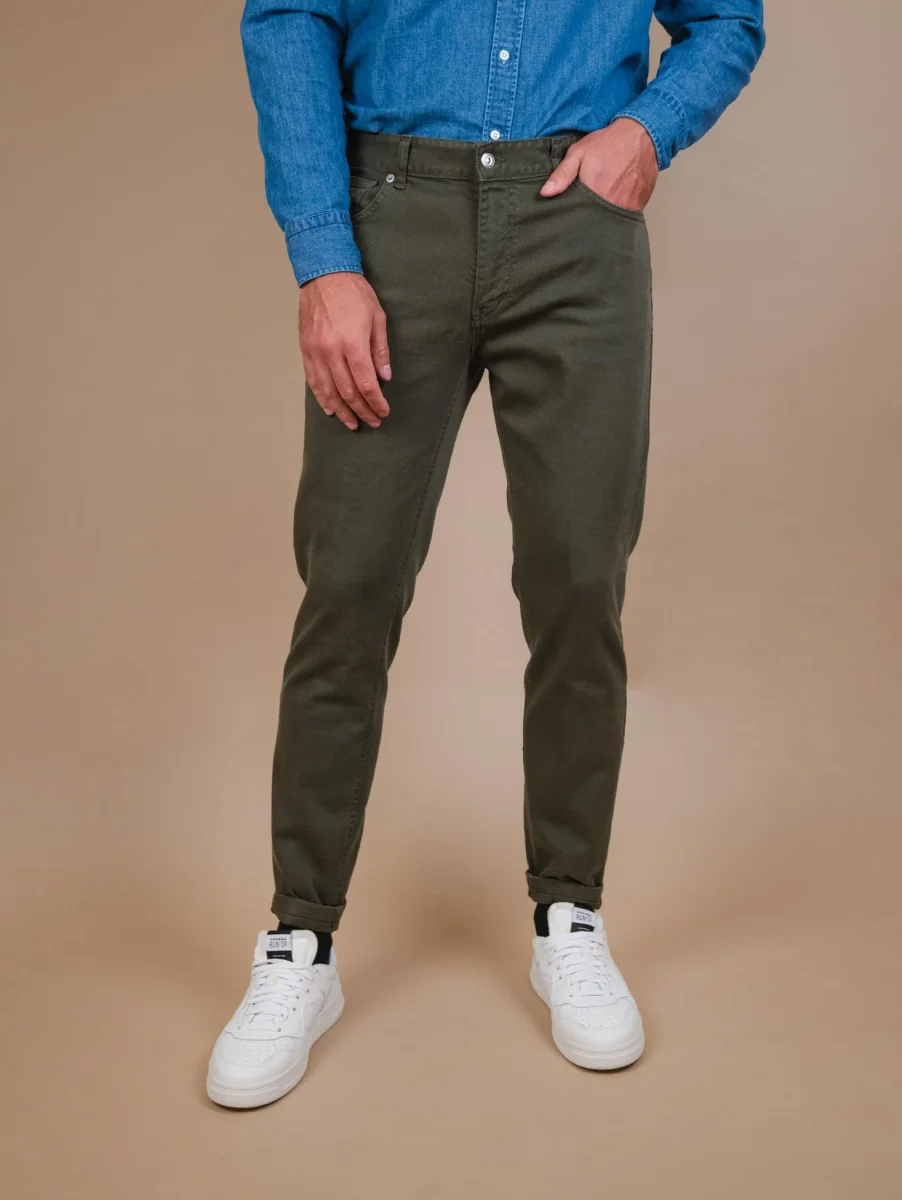 PANTALONE CINQUE TASCHE IN COTONE VERDE MILITARE