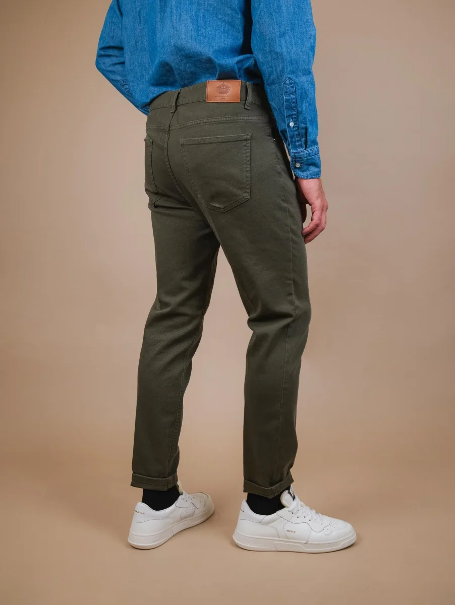 PANTALONE CINQUE TASCHE IN COTONE VERDE MILITARE - immagine 3