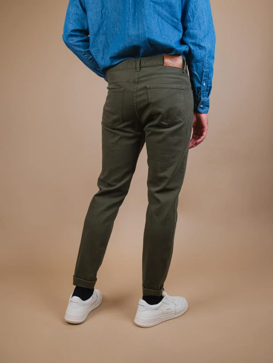 PANTALONE CINQUE TASCHE IN COTONE VERDE MILITARE - immagine 4