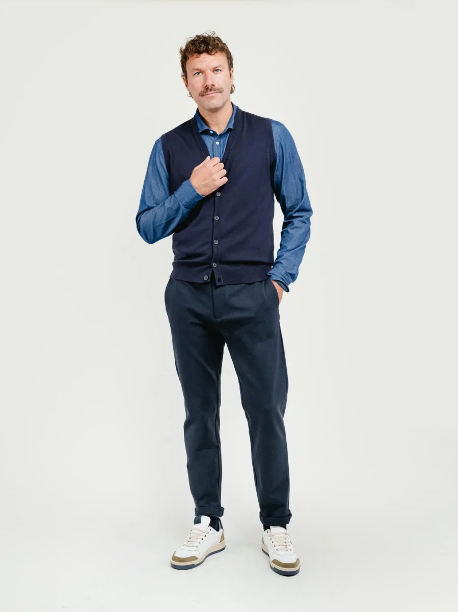 PANTALONE CLASSICO IN JERESY PUNTO MILANO BLU NAVY - immagine 3