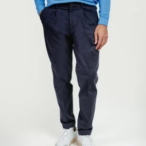 PANTALONE CON PENCES IN COTONE BLU NAVY