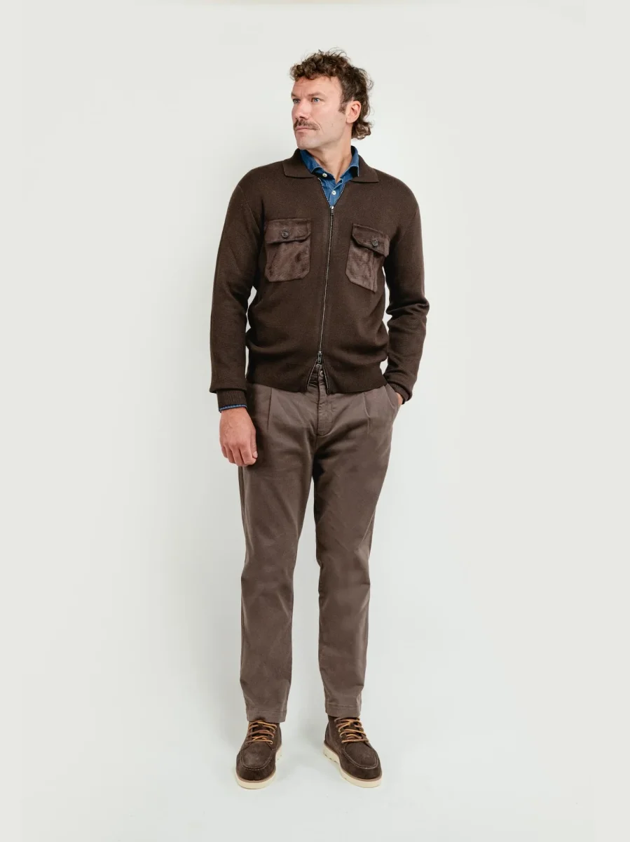 PANTALONE CON PENCES IN COTONE TESTA MORO - immagine 3