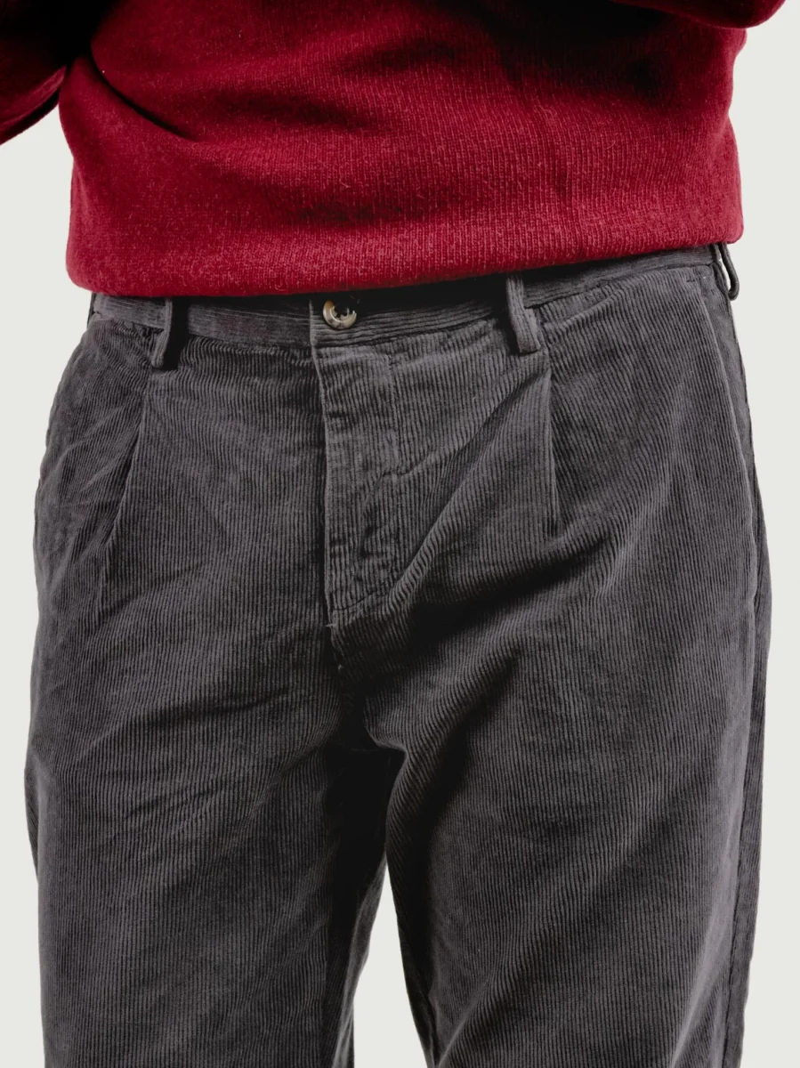 PANTALONE CON PENCES IN VELLUTO GRIGIO CANNA DI FUCILE - immagine 6