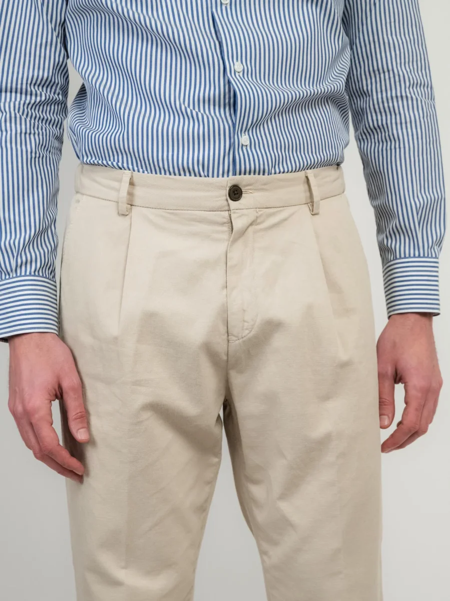 PANTALONE CON PENCES MISTO LINO BEIGE - immagine 6