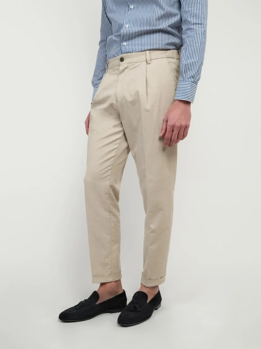 PANTALONE CON PENCES MISTO LINO BEIGE - immagine 4