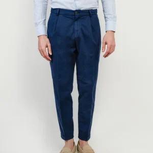 PANTALONE CON PENCES MISTO LINO BLU