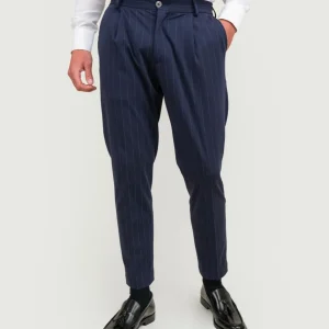 PANTALONE IN COTONE GESSATO BLU NAVY