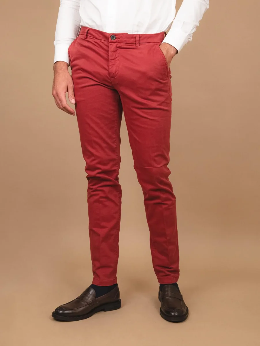 PANTALONE IN COTONE LISCIO BORDEAUX CON TASCA A FILO