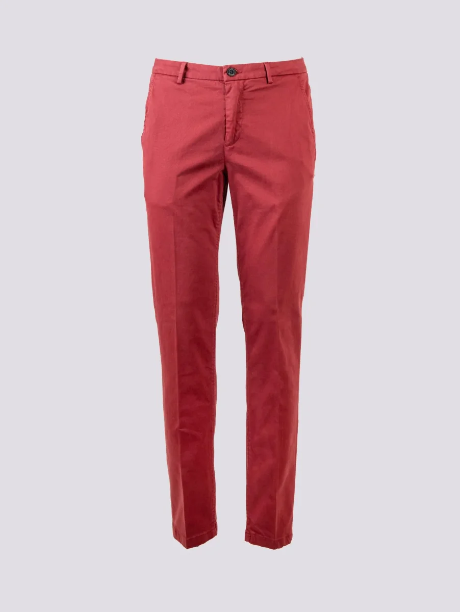 PANTALONE IN COTONE LISCIO BORDEAUX CON TASCA A FILO - immagine 3