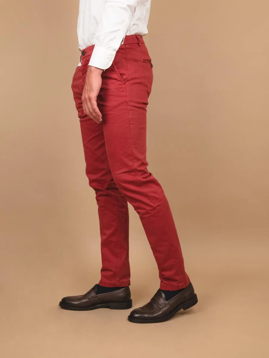 PANTALONE IN COTONE LISCIO BORDEAUX CON TASCA A FILO - immagine 4