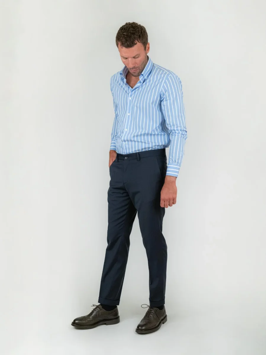 PANTALONE IN FRESCO LANA BLU NAVY - immagine 3