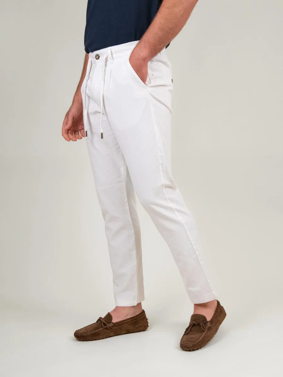 PANTALONE IN LINO E COTONE BIANCO - immagine 3
