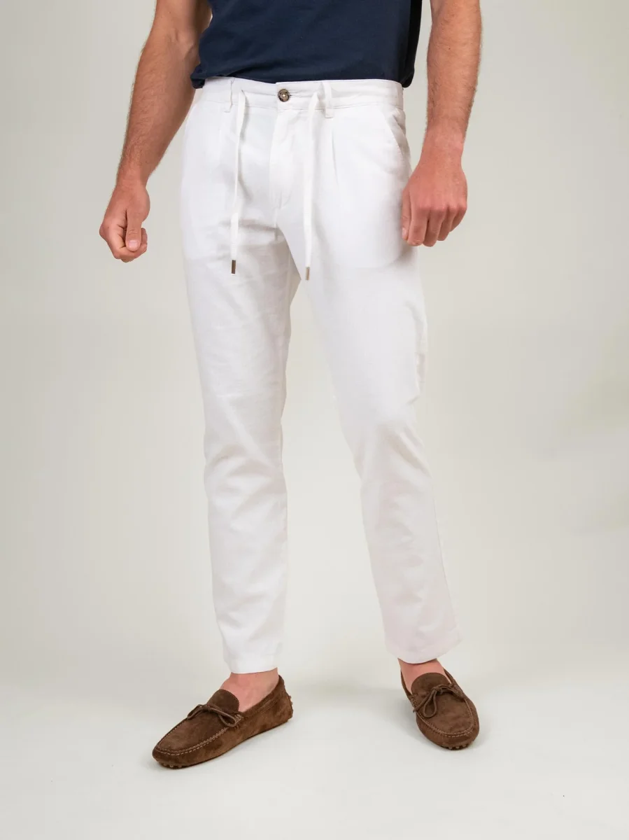 PANTALONE IN LINO E COTONE BIANCO