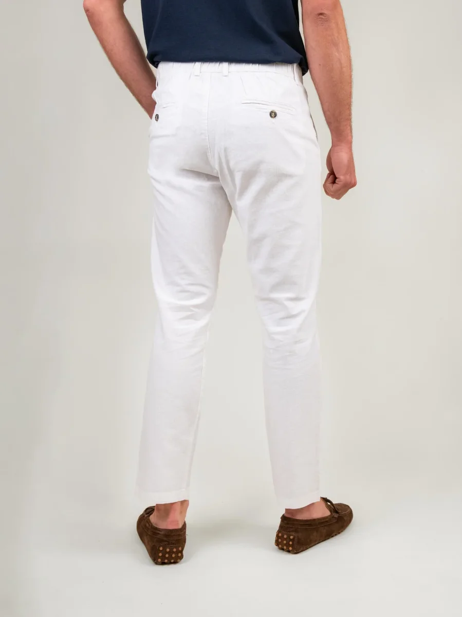 PANTALONE IN LINO E COTONE BIANCO - immagine 4