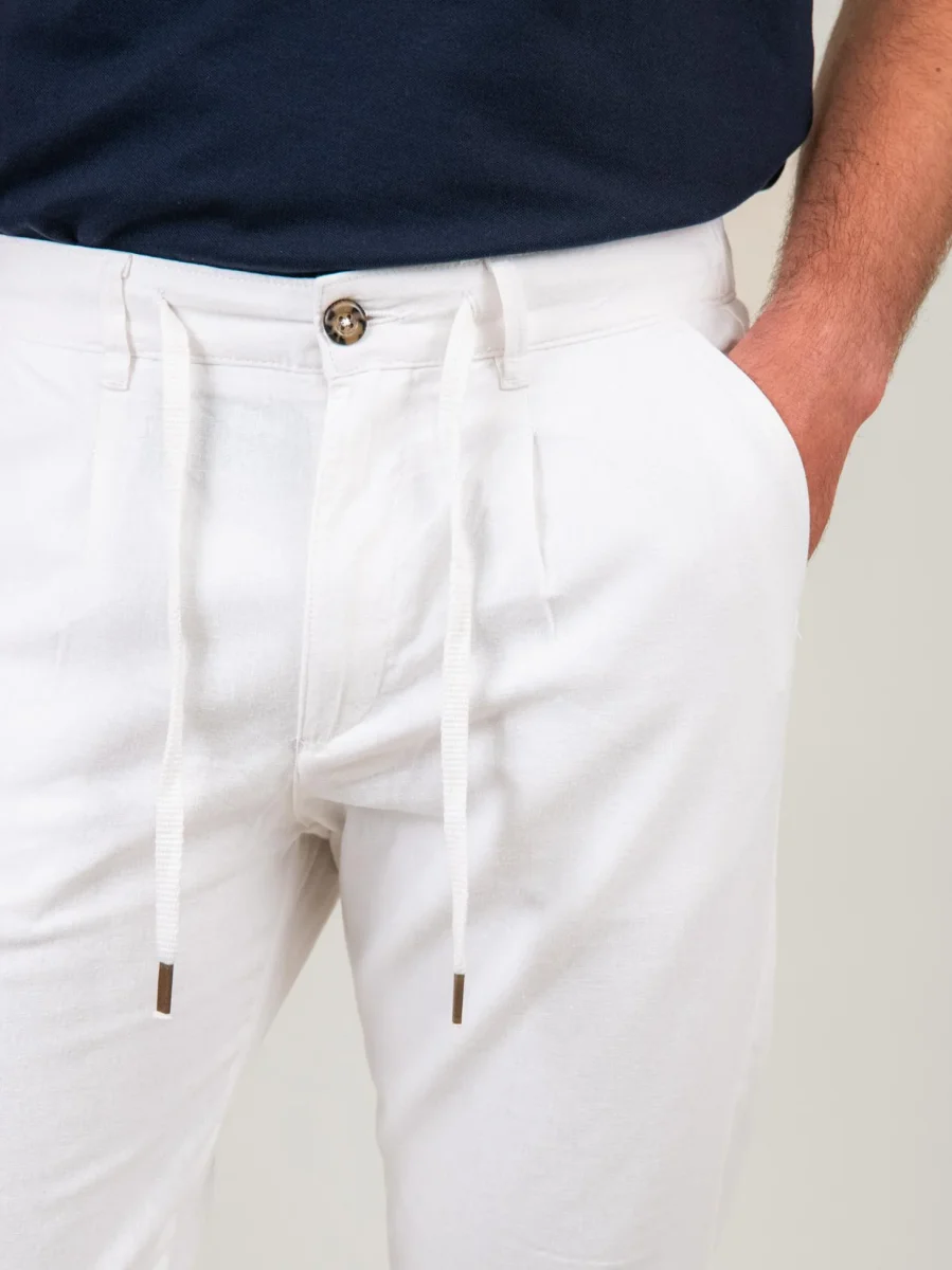 PANTALONE IN LINO E COTONE BIANCO - immagine 5