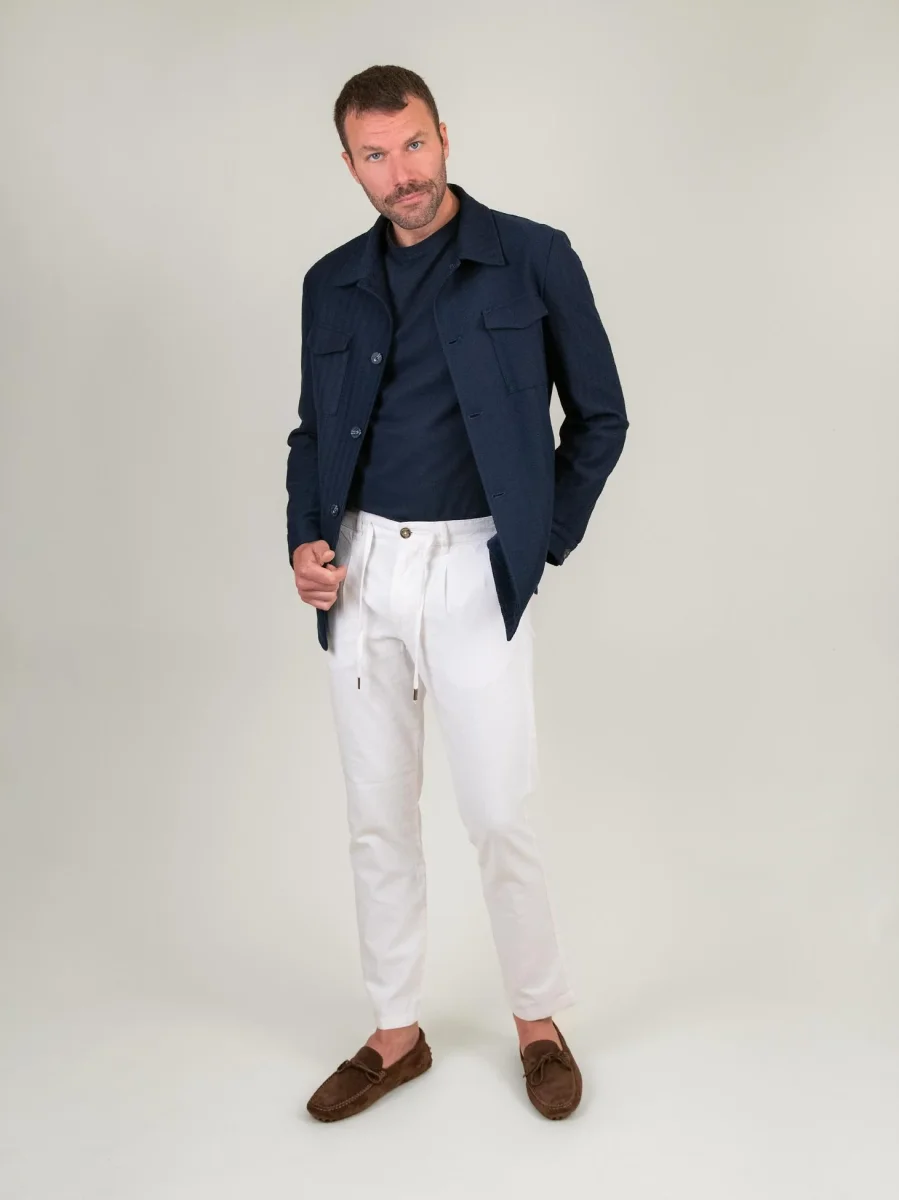 PANTALONE IN LINO E COTONE BIANCO - immagine 6