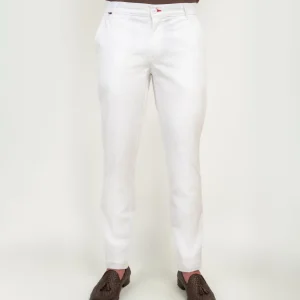 PANTALONE IN MISTO LINO E COTONE BIANCO