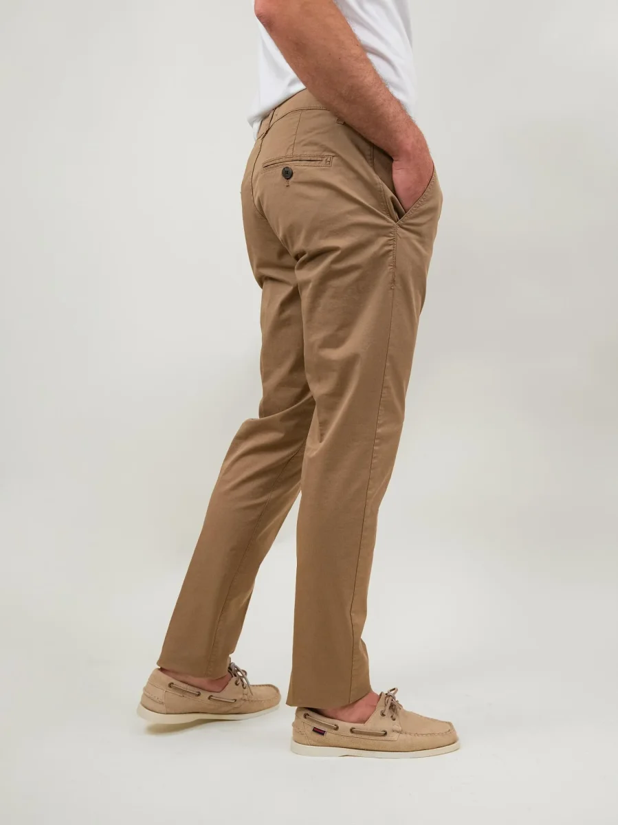 PANTALONE IN MISTO LINO E COTONE COLOR NOCCIOLA - immagine 3