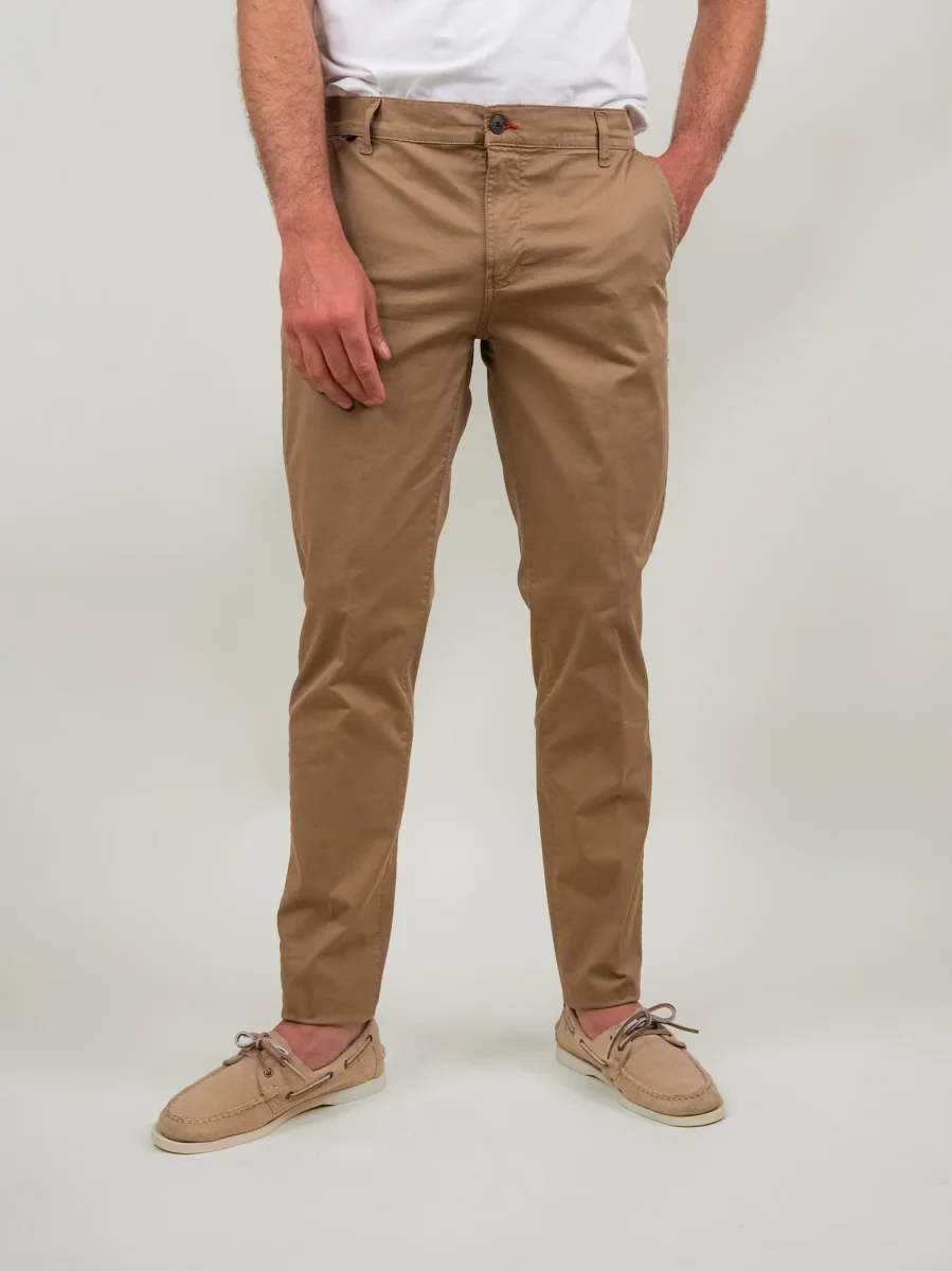 PANTALONE IN MISTO LINO E COTONE COLOR NOCCIOLA