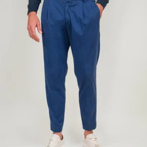 PANTALONE MISTO COTONE BLU CON PENCES