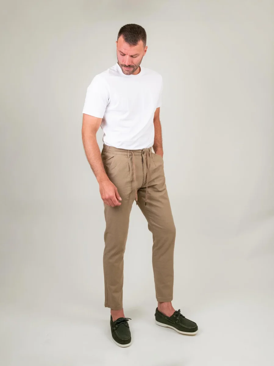 PANTALONE MISTO LINO BEIGE - immagine 5