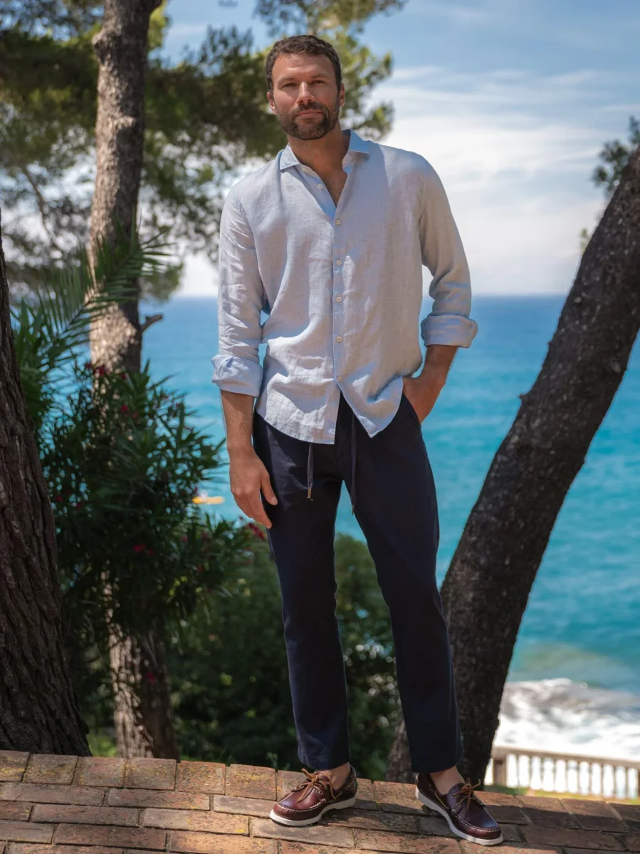 PANTALONE MISTO LINO BLU NAVY - immagine 7