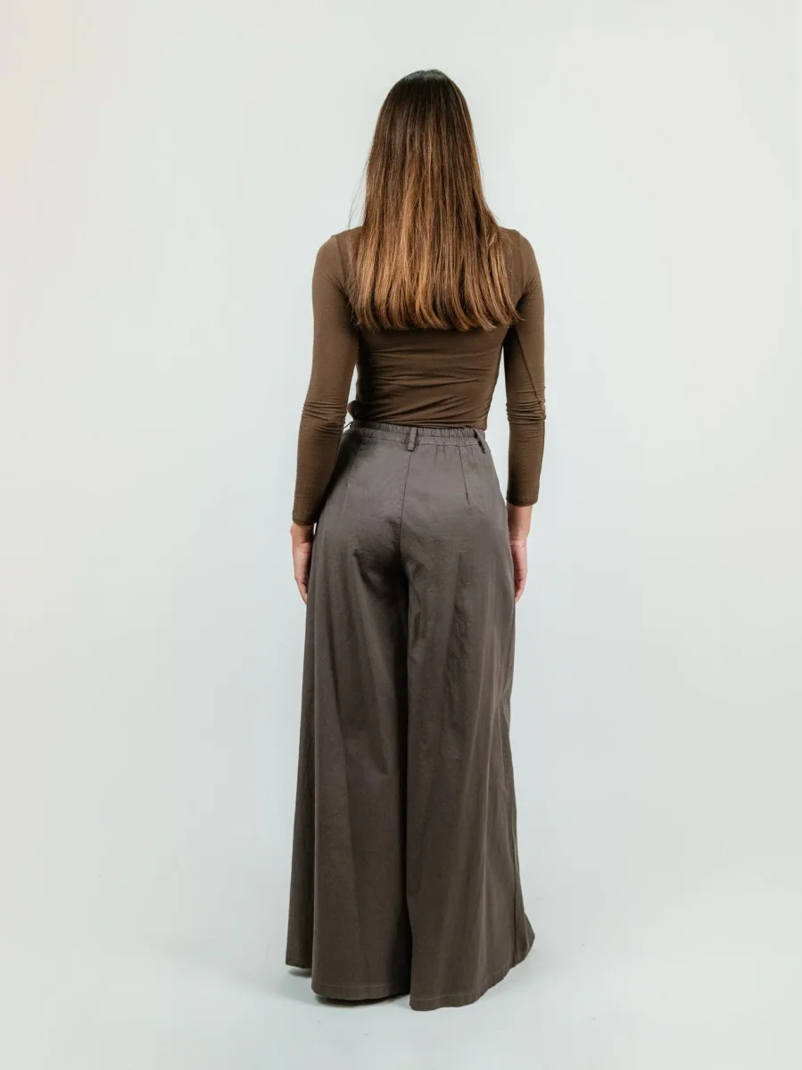 PANTALONE WIDE LEG IN COTONE TESTA MORO - immagine 4
