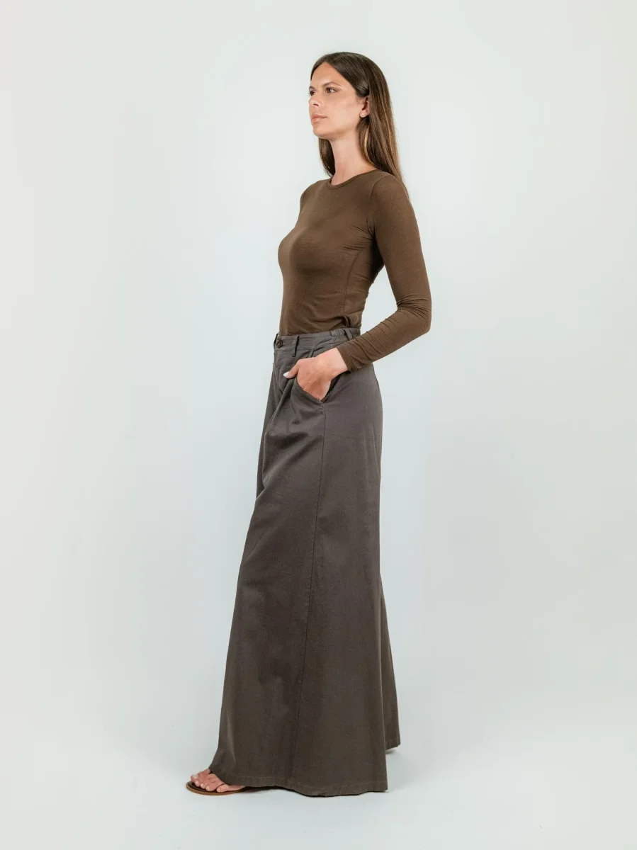 PANTALONE WIDE LEG IN COTONE TESTA MORO - immagine 3