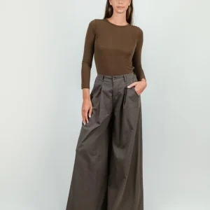 PANTALONE WIDE LEG IN COTONE TESTA MORO