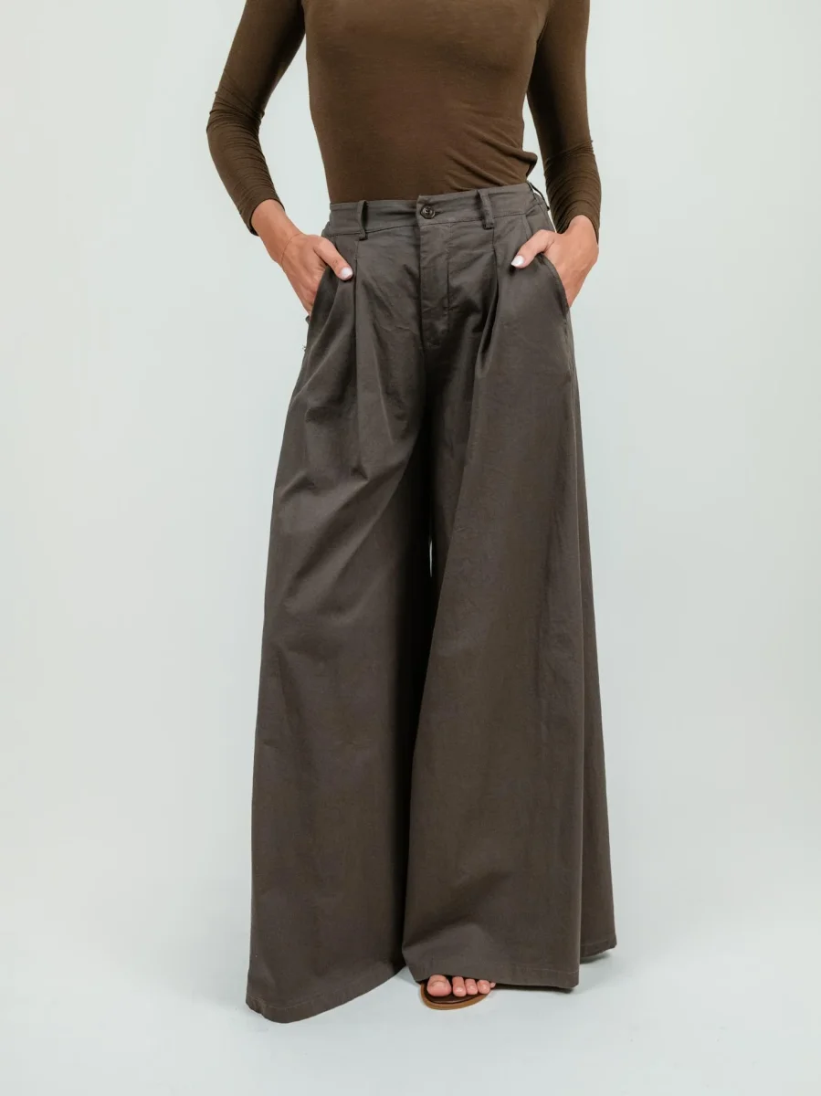 PANTALONE WIDE LEG IN COTONE TESTA MORO - immagine 6