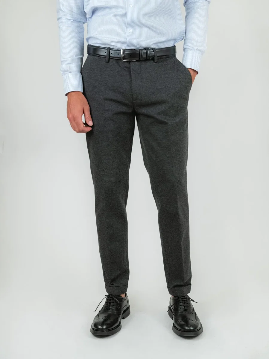 PANTALONE classico grigio antracite in jersey elasticizzato