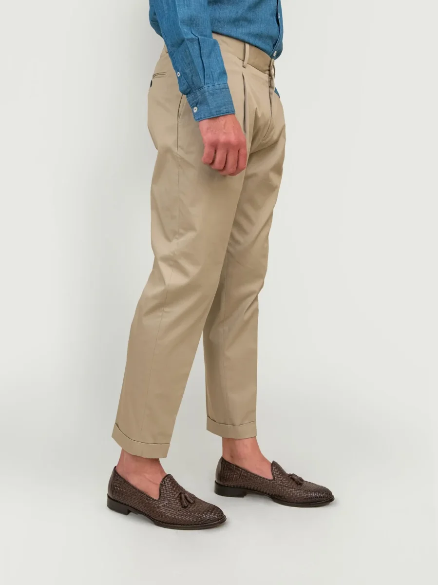 PANTALONE con pinces IN COTONE BEIGE - immagine 3