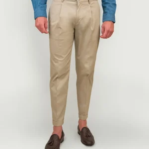 PANTALONE con pinces IN COTONE BEIGE