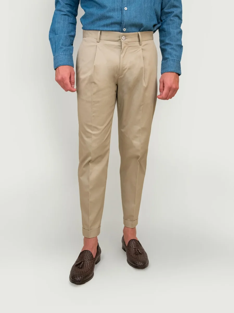 PANTALONE con pinces IN COTONE BEIGE