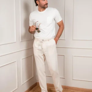 PANTALONI IN LINO CON COULISSE BEIGE