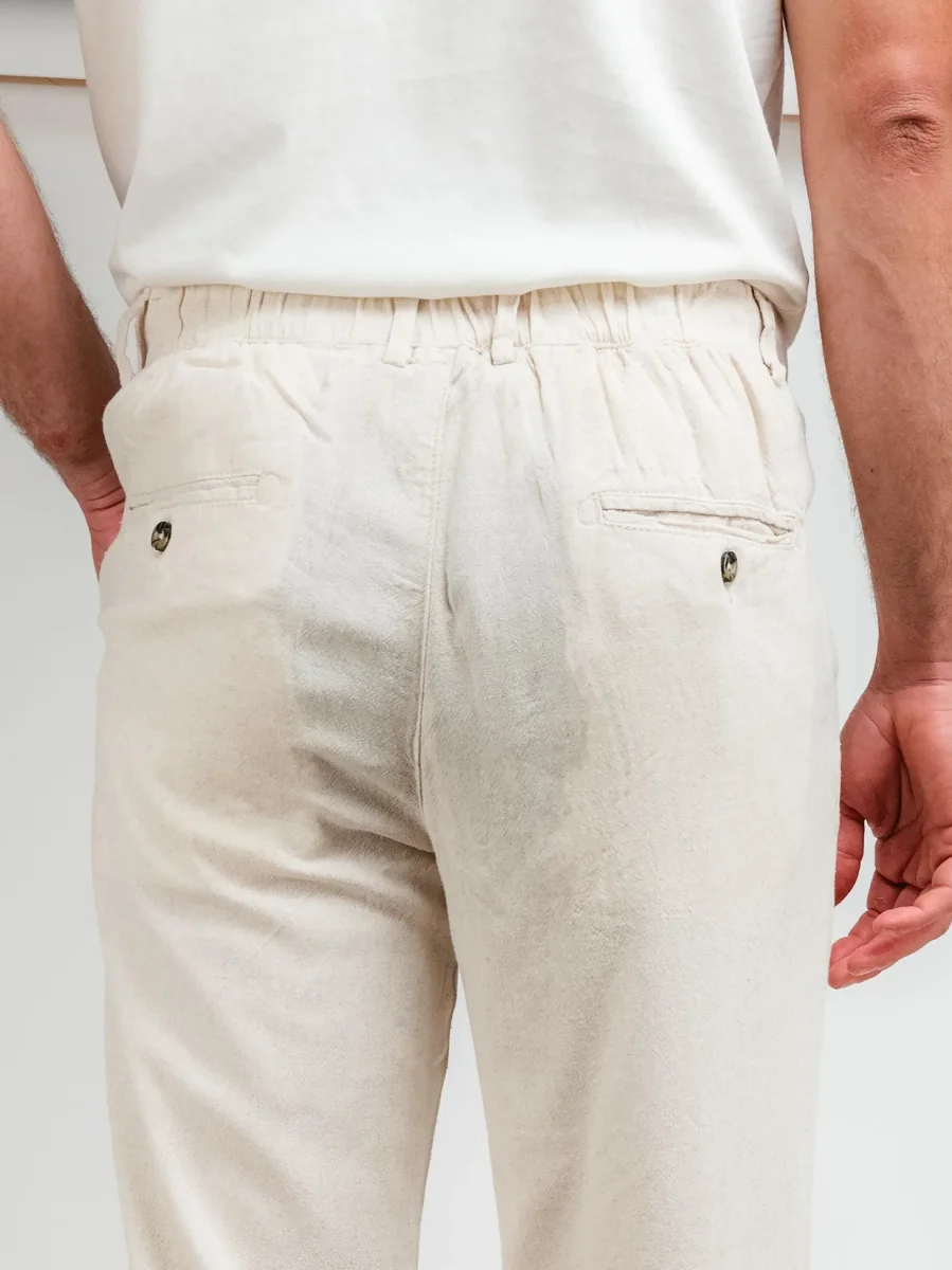 PANTALONI IN LINO CON COULISSE BEIGE - immagine 6