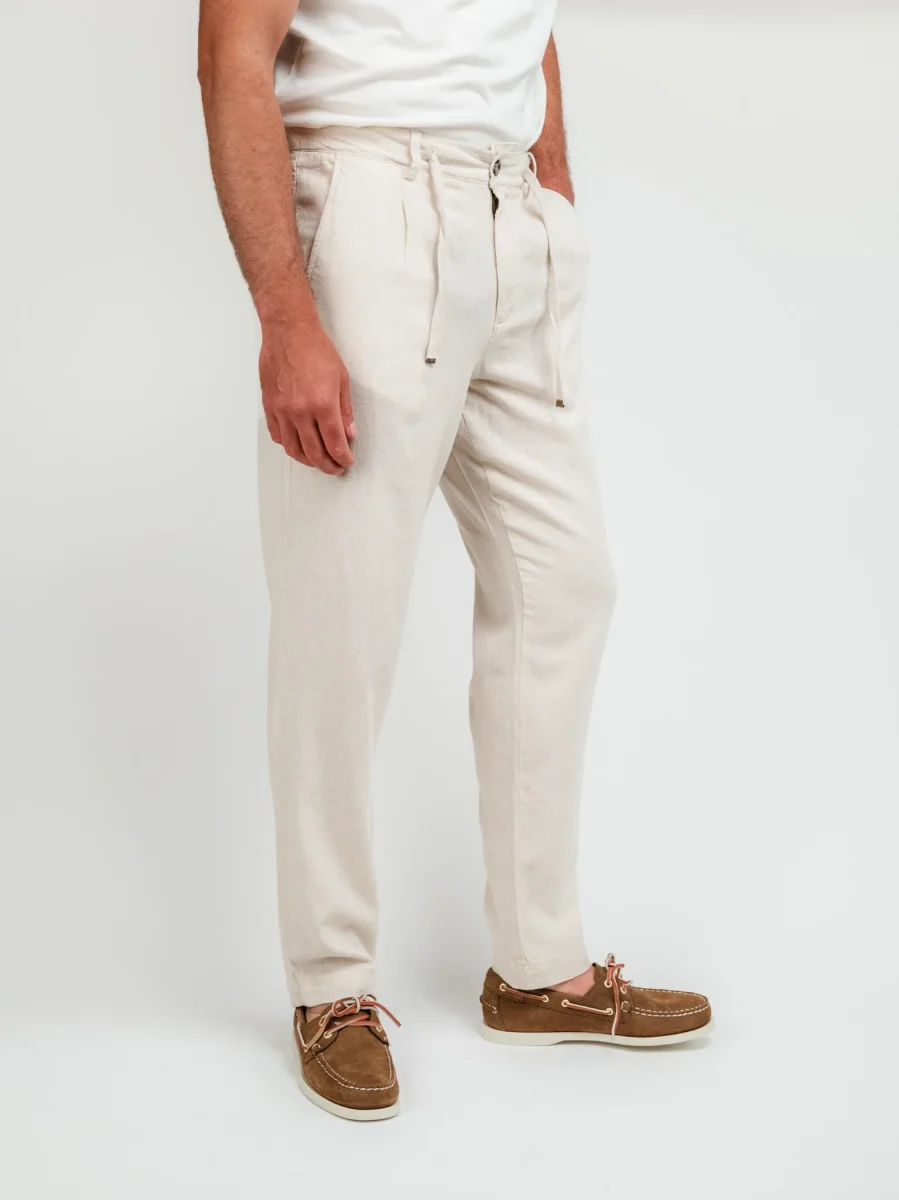 PANTALONI IN LINO CON COULISSE BEIGE - immagine 4