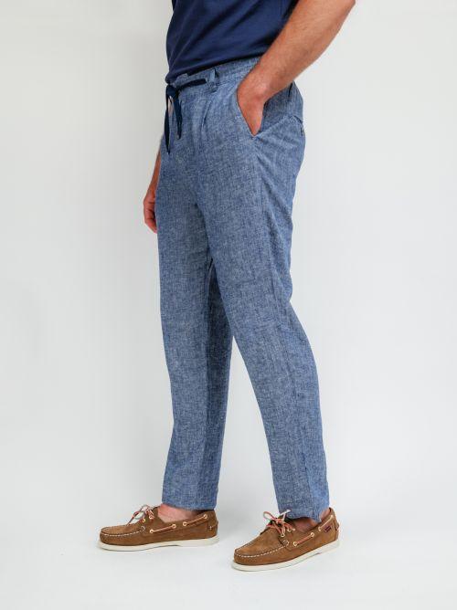 PANTALONI IN LINO CON COULISSE BLU NAVY - immagine 4