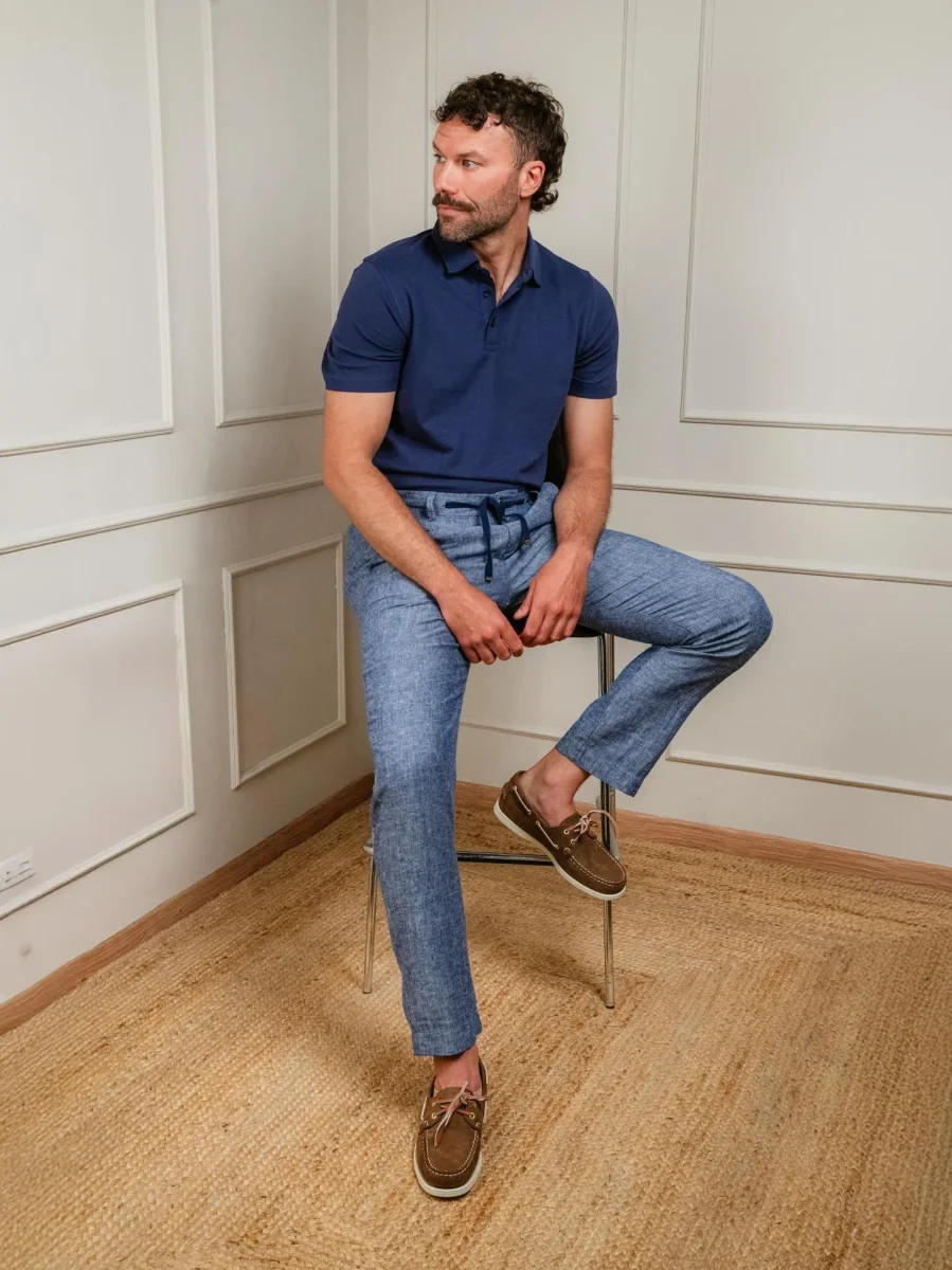 PANTALONI IN LINO CON COULISSE BLU NAVY