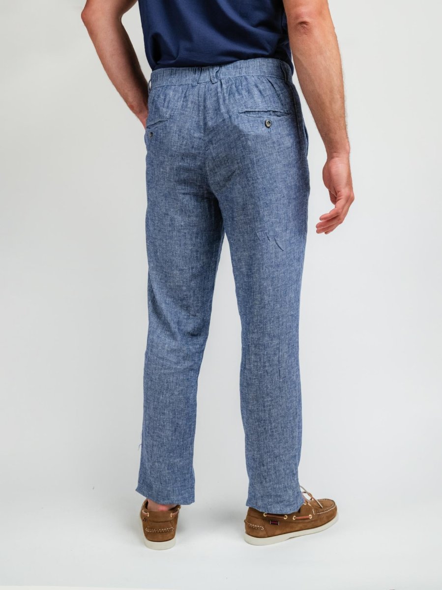 PANTALONI IN LINO CON COULISSE BLU NAVY - immagine 5