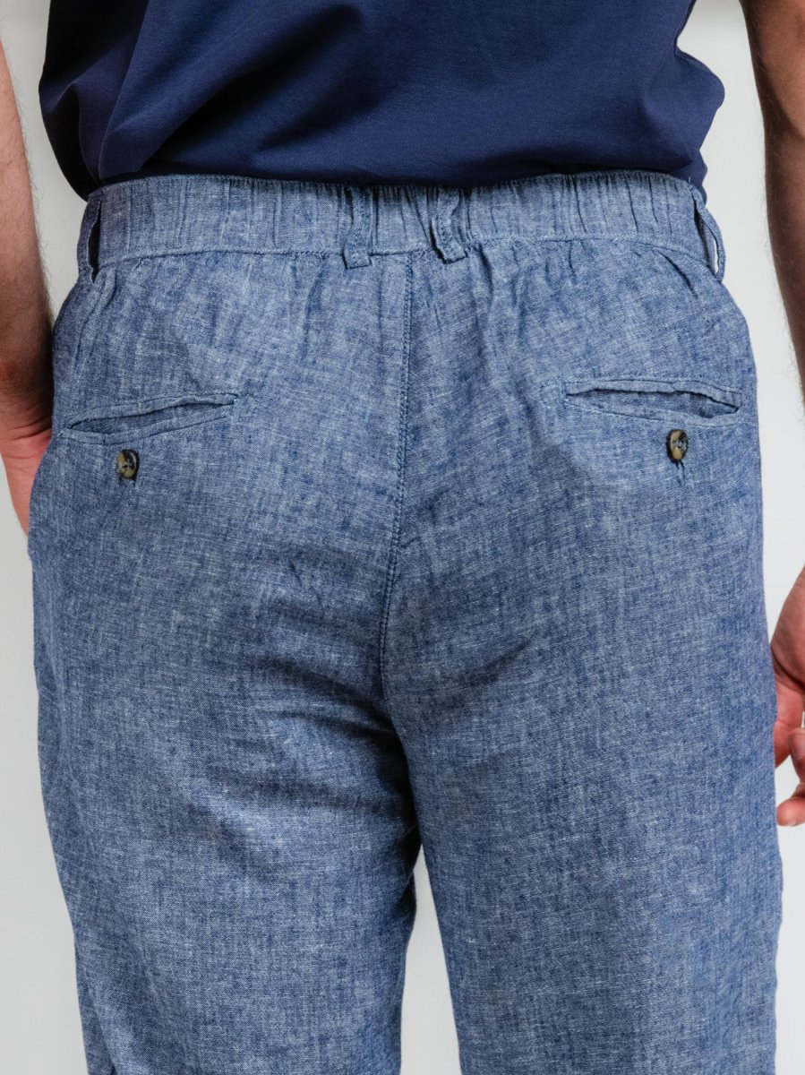 PANTALONI IN LINO CON COULISSE BLU NAVY - immagine 7
