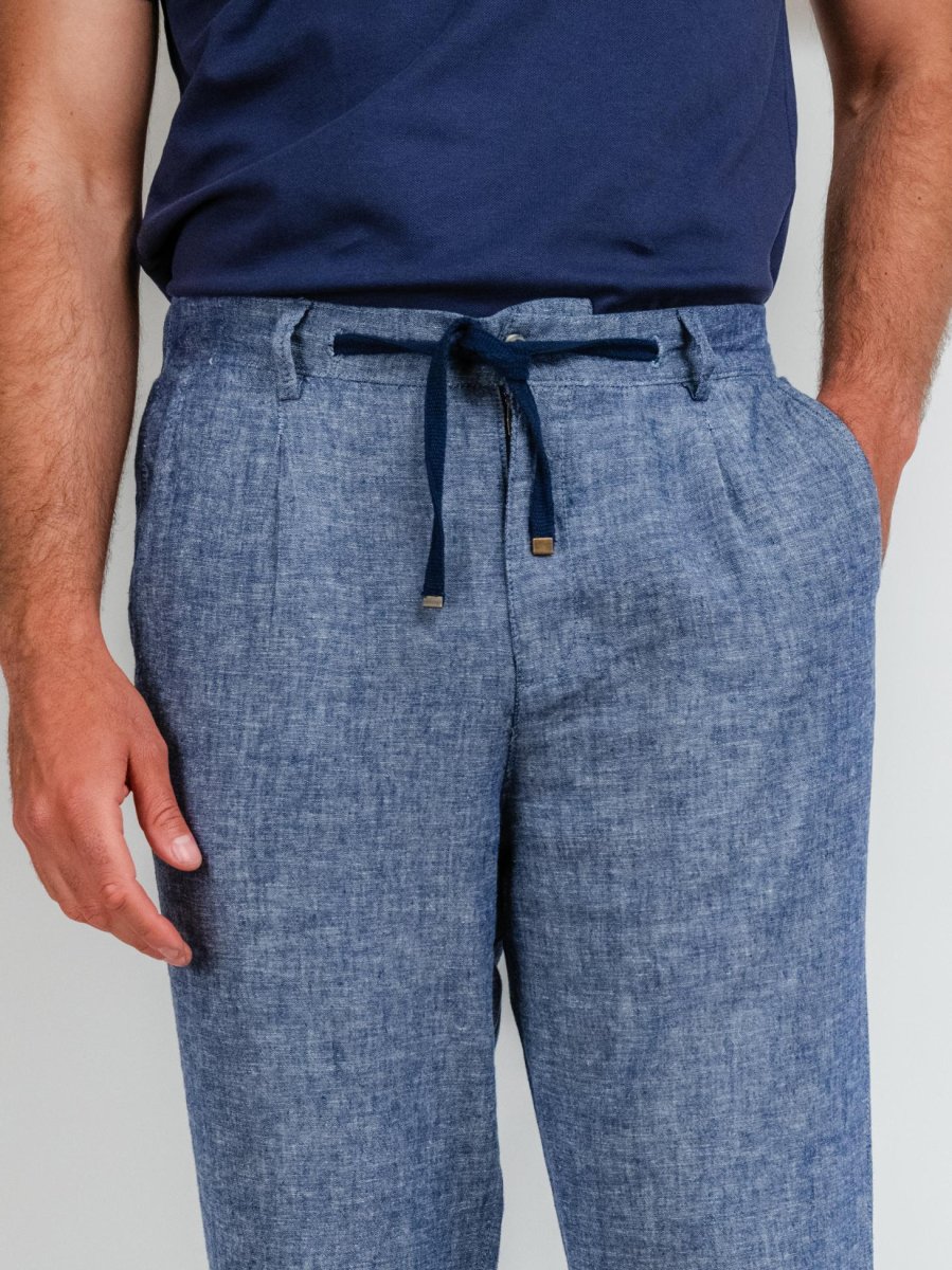 PANTALONI IN LINO CON COULISSE BLU NAVY - immagine 6