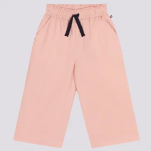 PANTALONI LARGHI IN TELA ROSA DI COTONE BAMBINA