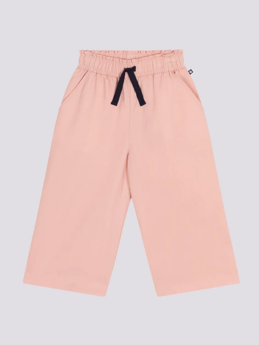 PANTALONI LARGHI IN TELA ROSA DI COTONE BAMBINA