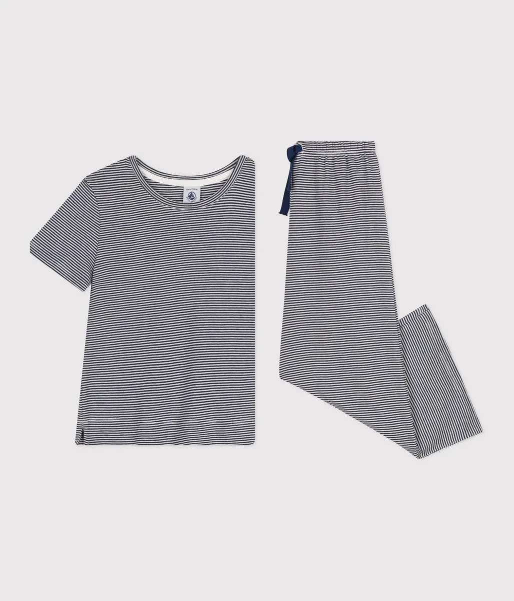 PIGIAMA A MANICHE CORTE E GAMBA AMPIA A RIGHE - immagine 4