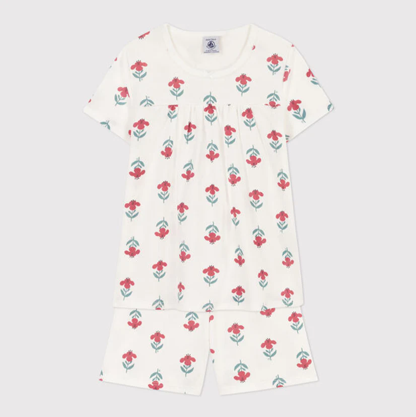 PIGIAMA CORTO BAMBINA IN COTONE A FIORI
