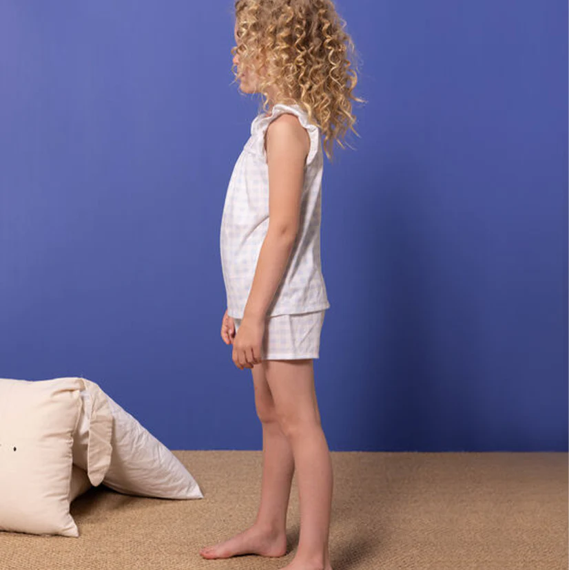 PIGIAMA CORTO BAMBINA IN COTONE SOTTILE FANTASIA VICHY - immagine 3