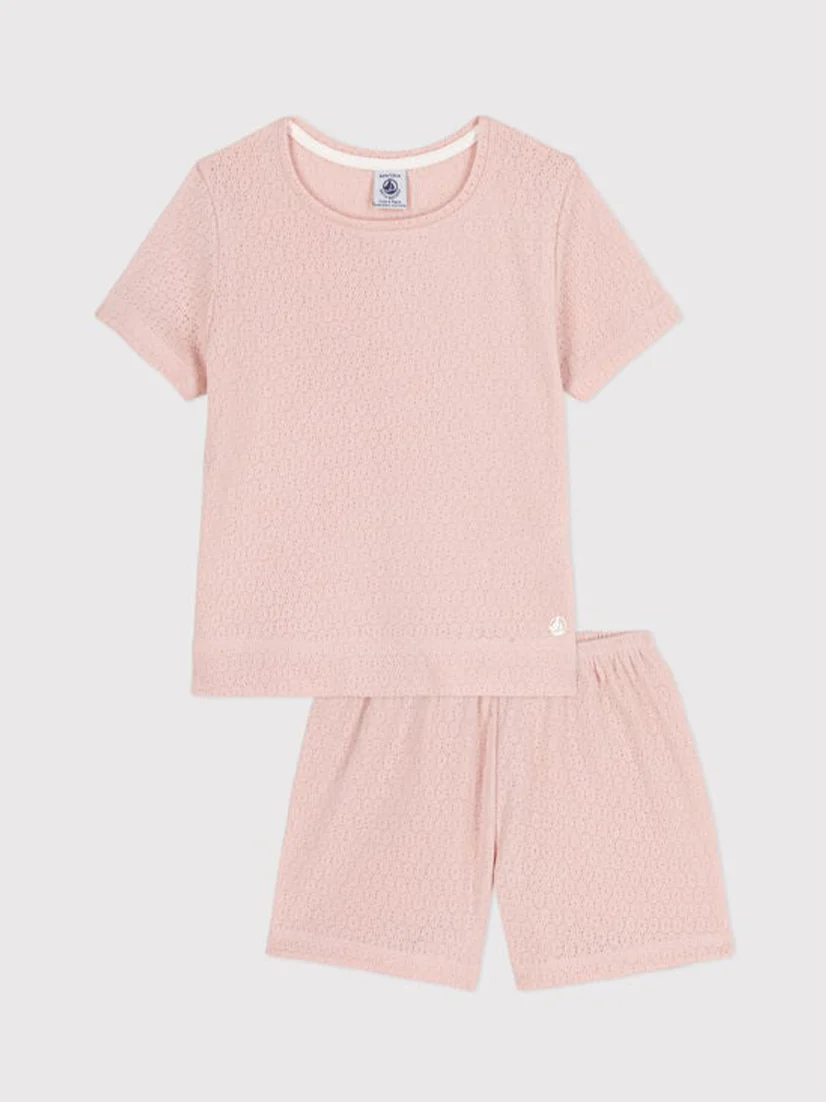 PIGIAMA CORTO BAMBINA IN COTONE TRAFORATO TINTA UNITA - immagine 3