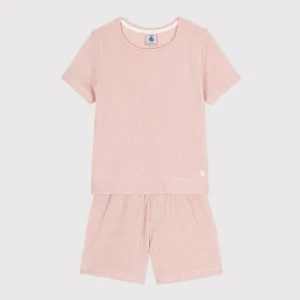 PIGIAMA CORTO BAMBINA IN COTONE TRAFORATO TINTA UNITA